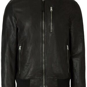 All Saints Boyton Black Leather Bomber Jacket